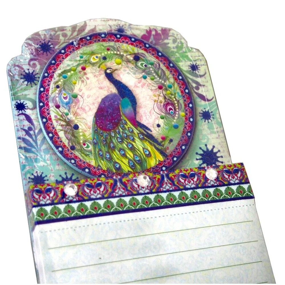 Punch Studio Gem and Glitter Embellished Die-Cut List Pad ~ Peacock Wreath 66558